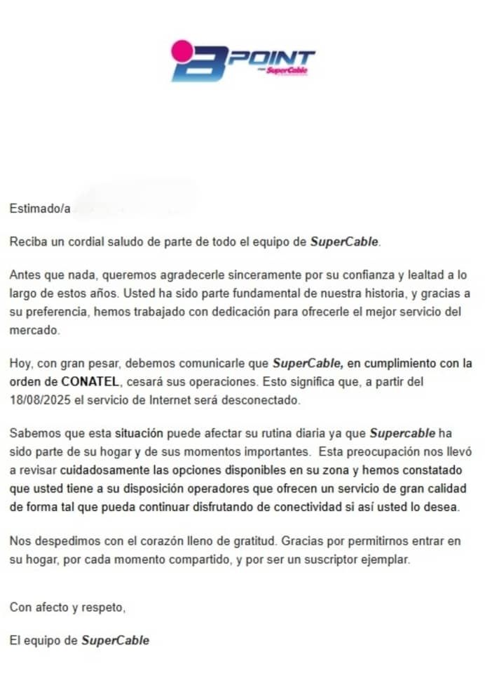 La empresa deja a miles de clientes sin servicios por la medida del regulador Conatel.