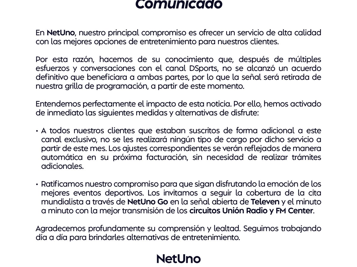 Los canales de DSports salen de la parrilla de Netuno por no llegar a un acuerdo definitivo con Vrio&nbsp;Corp